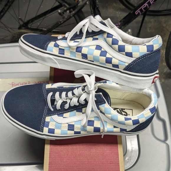 Vans Other - Rare EUC Vans Old Skool Blue Topaz Checkered Canvas Skate Shoes - Size 10